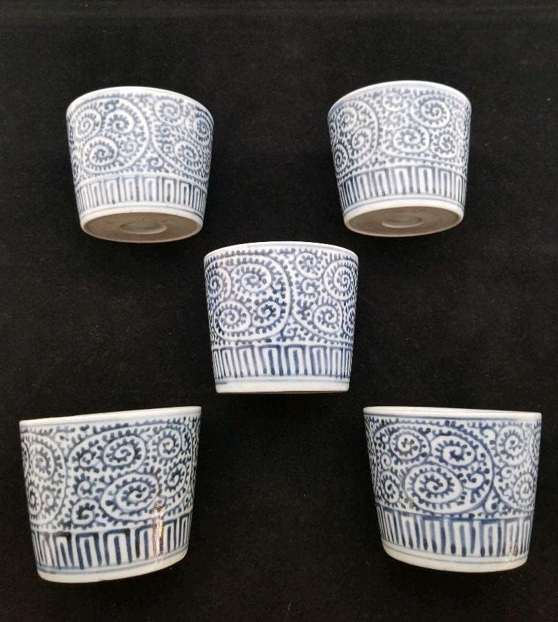 ✨【古伊万里】　⭐️蛸唐草　蕎麦猪口　江戸中期✨美品　骨董　時代物　上手 コップ 古伊万里 蛸唐草紋 蕎麦猪口 五客 完品 江戸期 夢工房】古